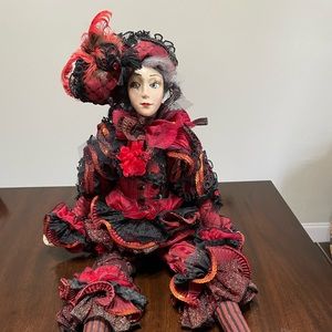 Rare Katherine’s collection Wayne Kleski 29”doll, Red And Black Dress And Hat